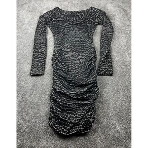 BCBGMAXAZRIA Dress Womens Small Bodycon Long Sleeve Midi Black & White